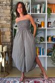 Arbi Gingham Shirring Bandeau Jumpsuit Chocolate